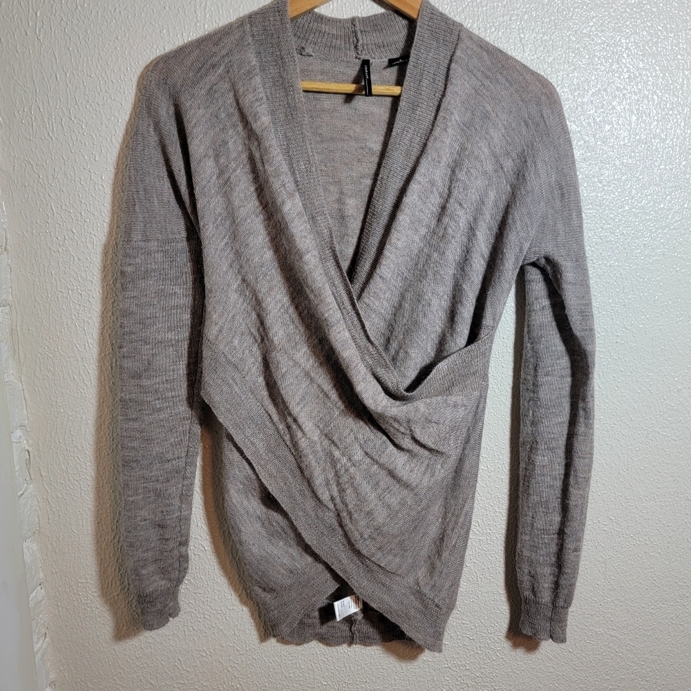 Isda and Co Alpaca Merino Wool Wrap Sweater sz S Tan Beige